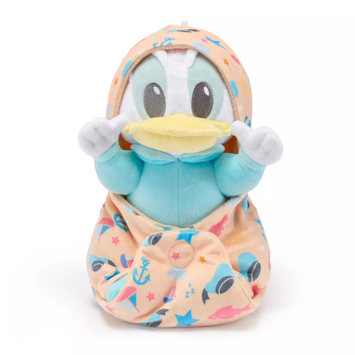 Disney Parks Baby in Swaddle Donald plush for baby's first Disney trip gift basket
