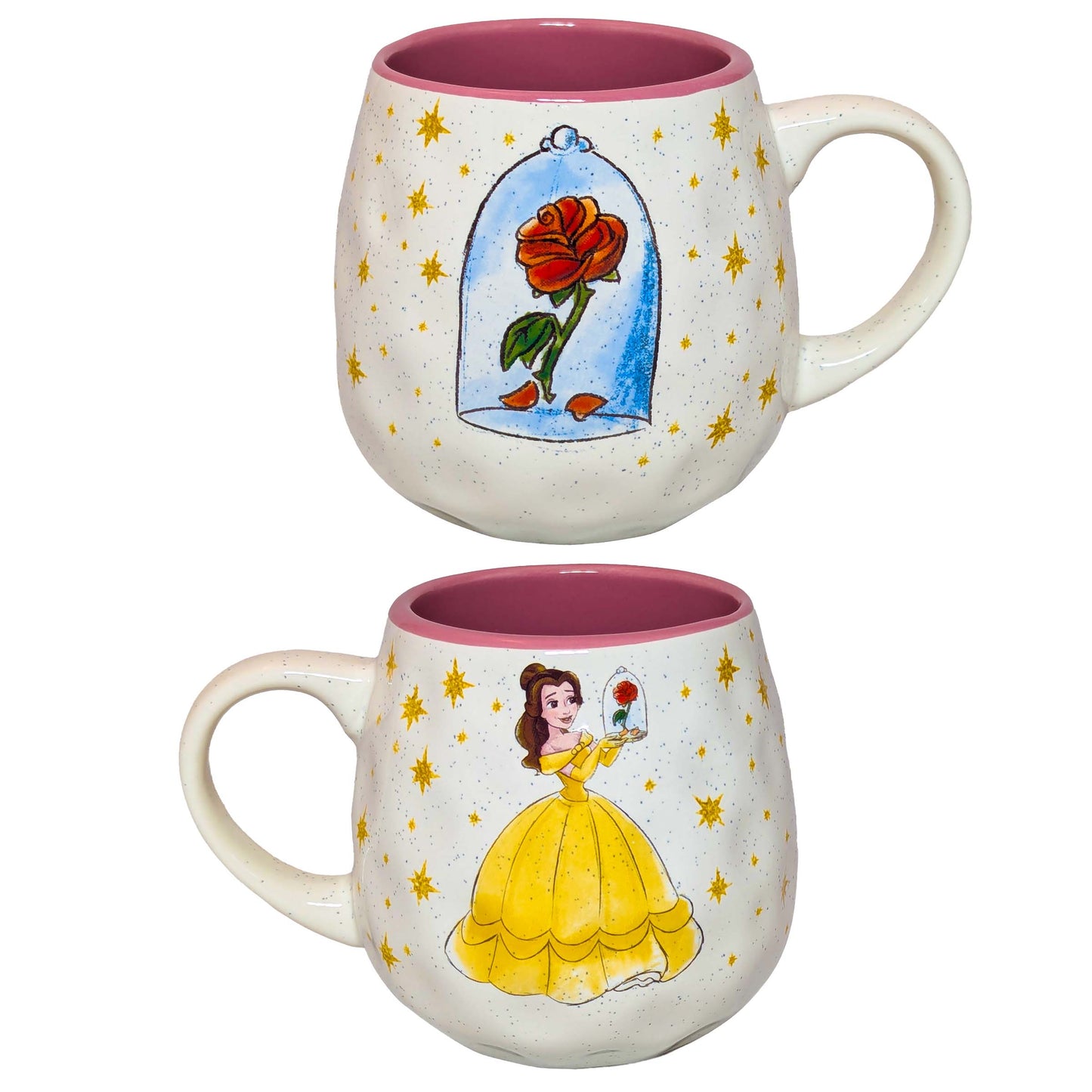 Belle-themed ceramic mug featuring iconic scenes from Beauty and the Beast, perfect for themed Orlando resort gift baskets