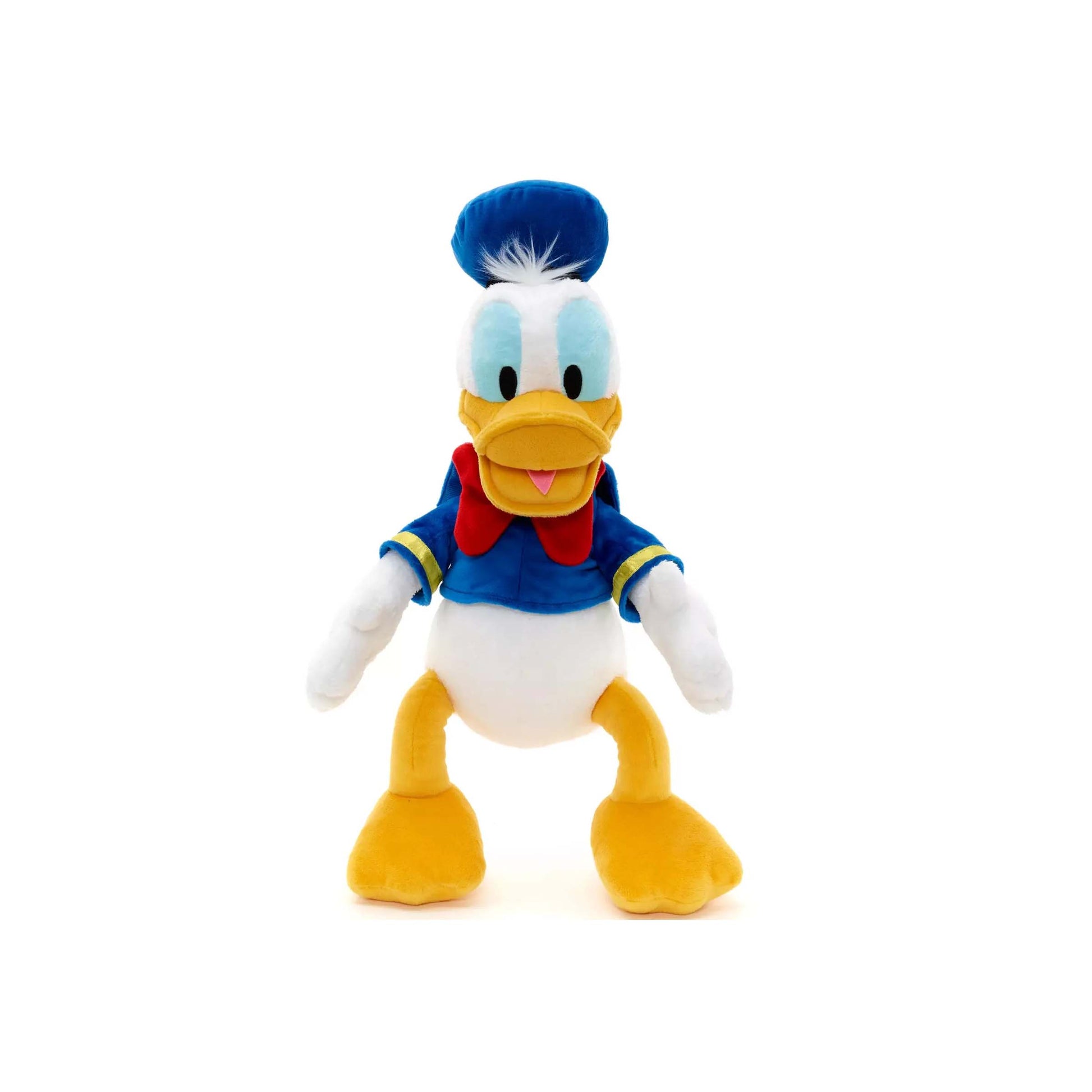 Licensed Disney Parks Donald Duck 15.75-inch medium plush toy character wearing his classic blue sailor shirt, cap, and red bowtie for custom themed resort gift baskets