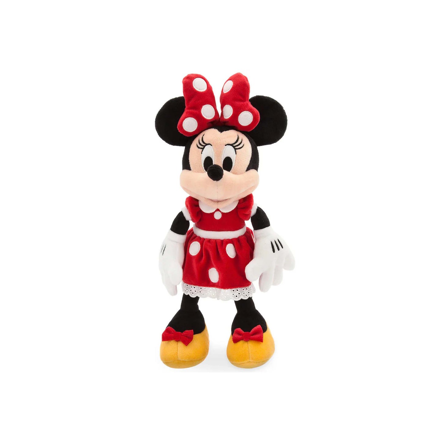 Licensed Disney Parks Minnie Mouse 14-inch small plush toy character in a red polka dot dress for custom themed resort gift baskets