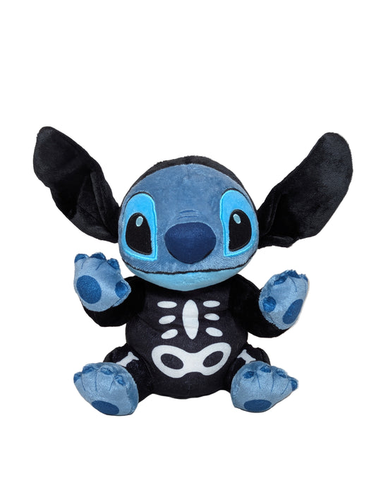Disney Stitch plush toy wearing a black and white skeleton costume for Halloween themed vacation gift baskets