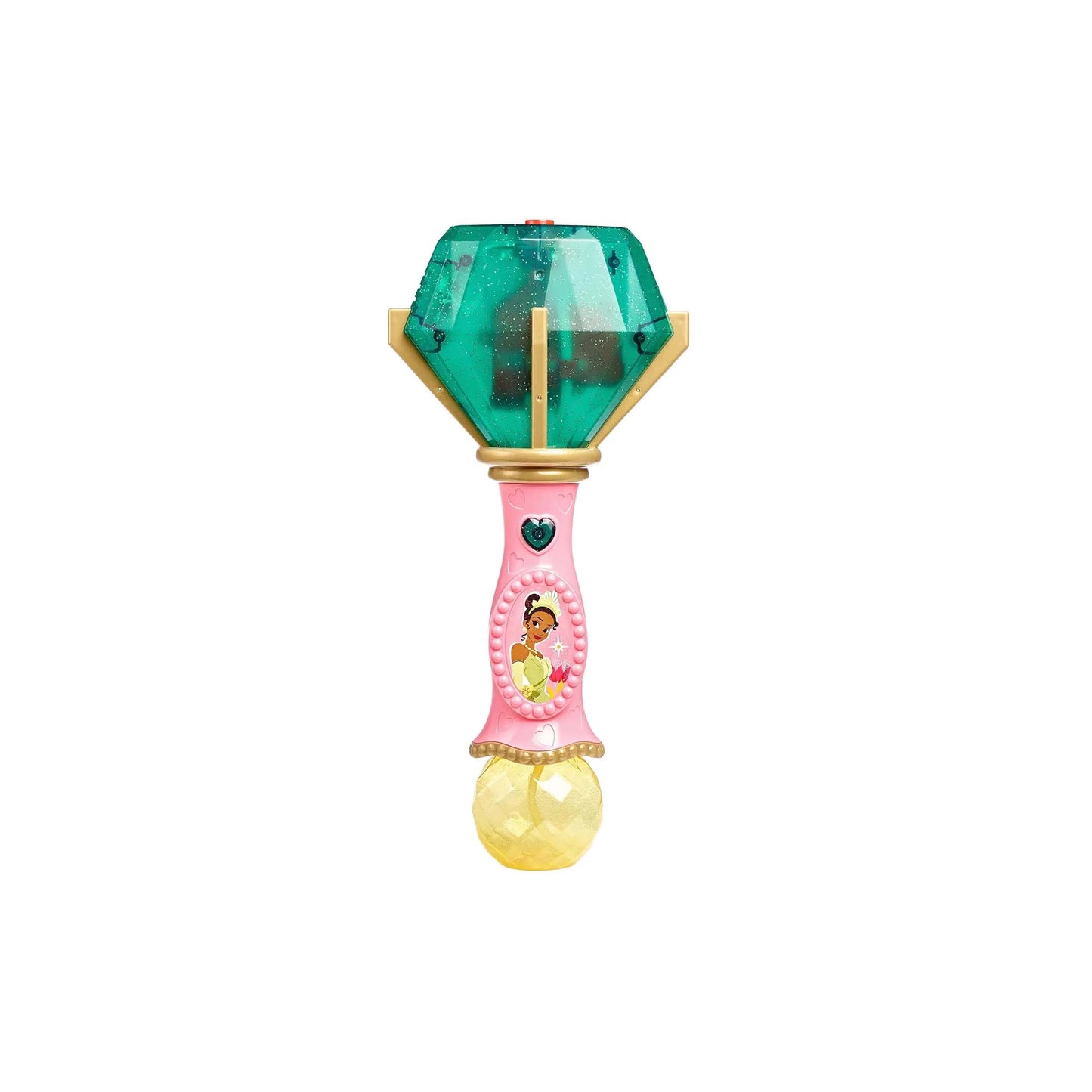 Licensed Disney Princess Tiana The Princess and the Frog toy bubble wand with a character decal and green lantern-shaped gem top for custom themed resort gift baskets