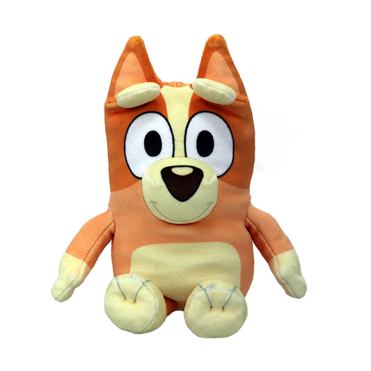 Licensed 8-inch Bingo plush toy character from Bluey sitting against a white background for custom themed resort gift baskets