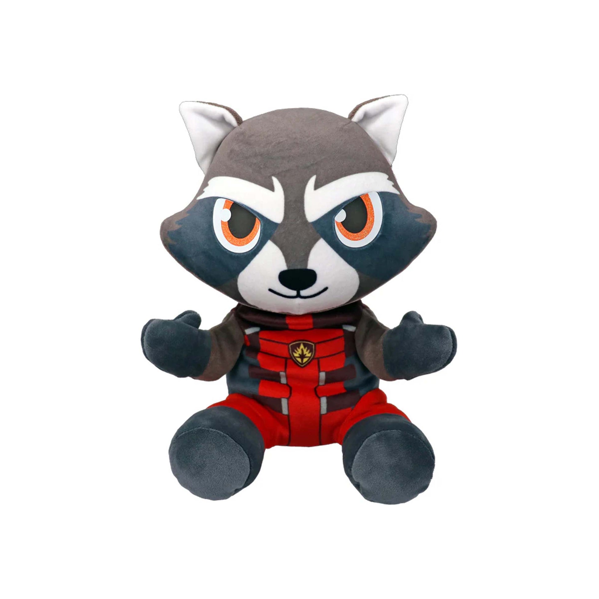 Licensed Ty 8-inch Rocket Raccoon plush toy character in a red superhero suit for custom themed resort gift baskets