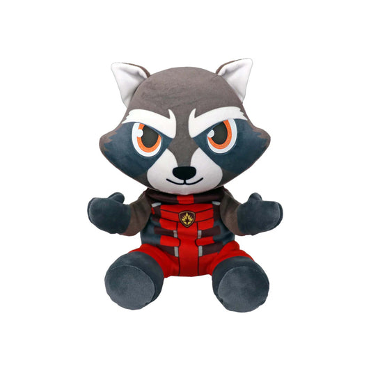 Licensed Ty 8-inch Rocket Raccoon plush toy character in a red superhero suit for custom themed resort gift baskets