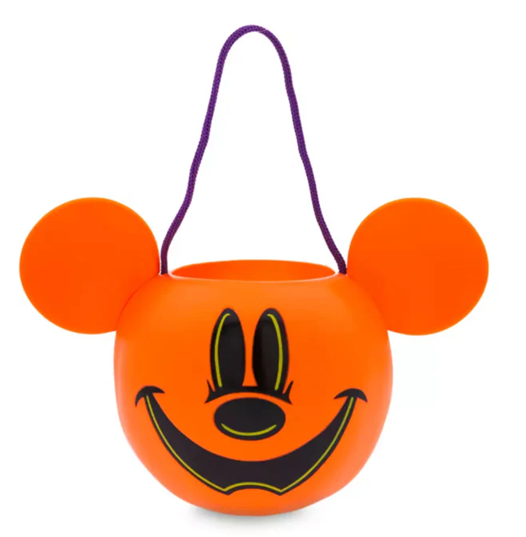 Mickey Mouse orange plastic Jack-o'-Lantern Halloween bucket with iconic character ears for vacation gift baskets