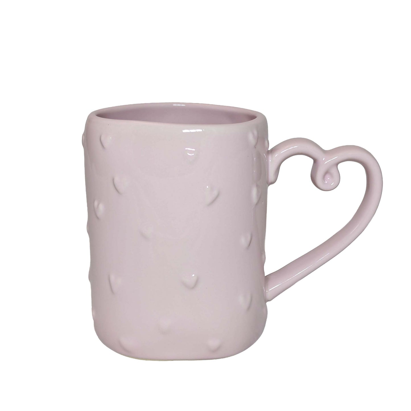 Pink ceramic mug featuring a distinctive heart-shaped handle, perfect for themed Orlando resort gift baskets