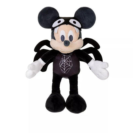 Disney Mickey Mouse plush doll dressed in a black spider costume with plush arms and fangs for Halloween gift baskets