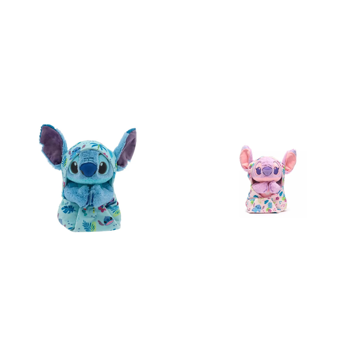 Disney Parks Baby Stitch and Baby Angel swaddle plush duo white background